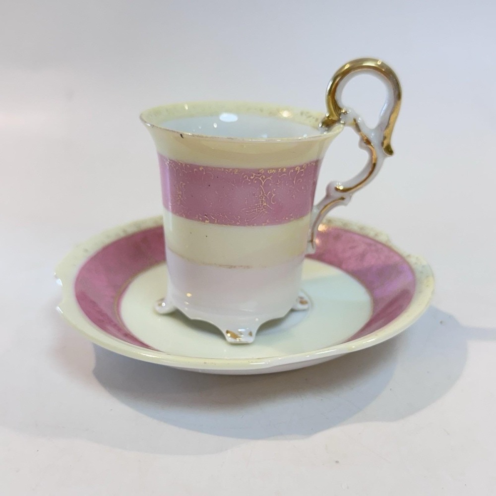 Vintage Ucagco Occupied Japan Demitasse Espresso Cup Ornate Handle Pink & Gold